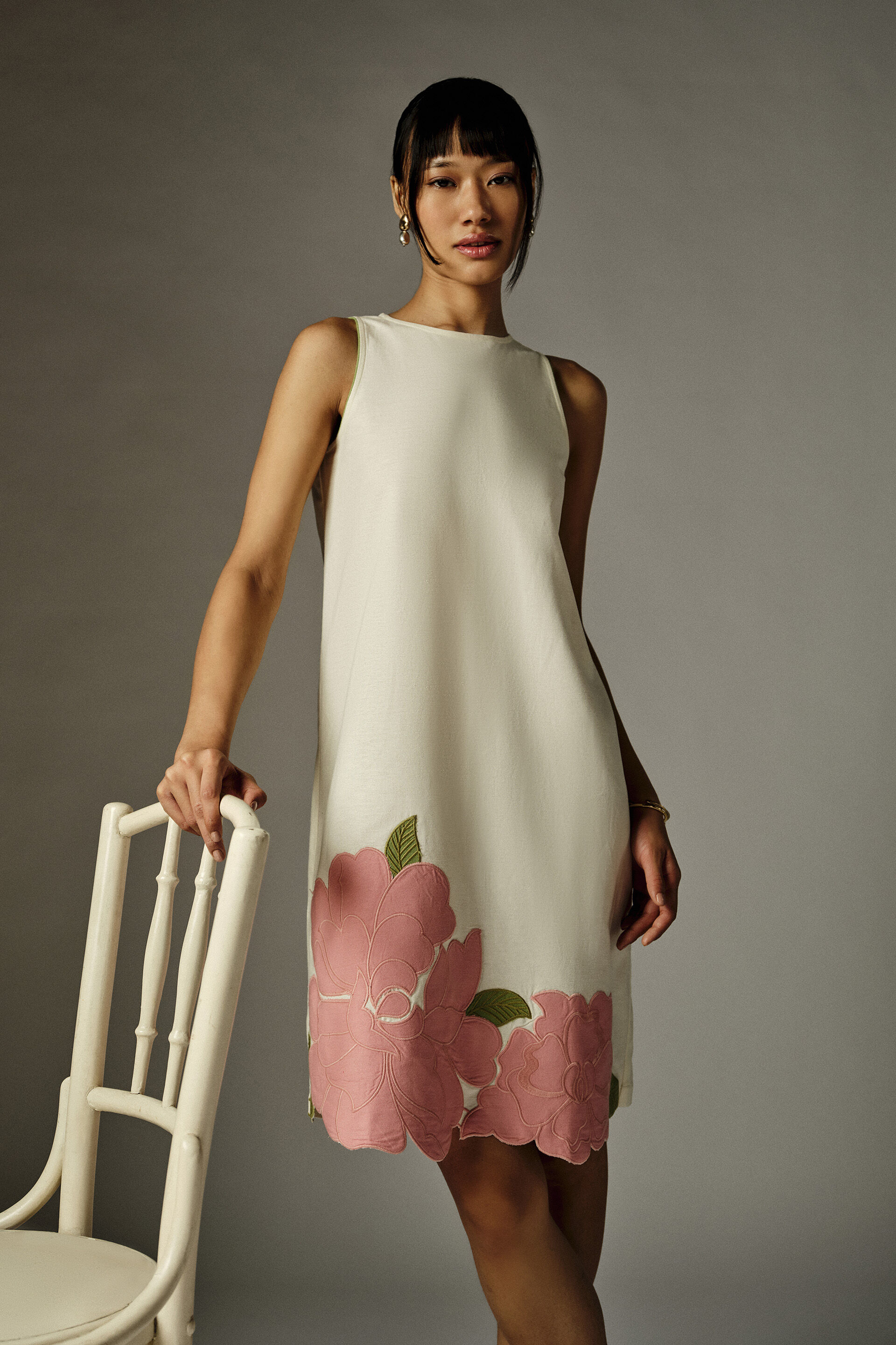 Fleur Off-White Applique Dress
